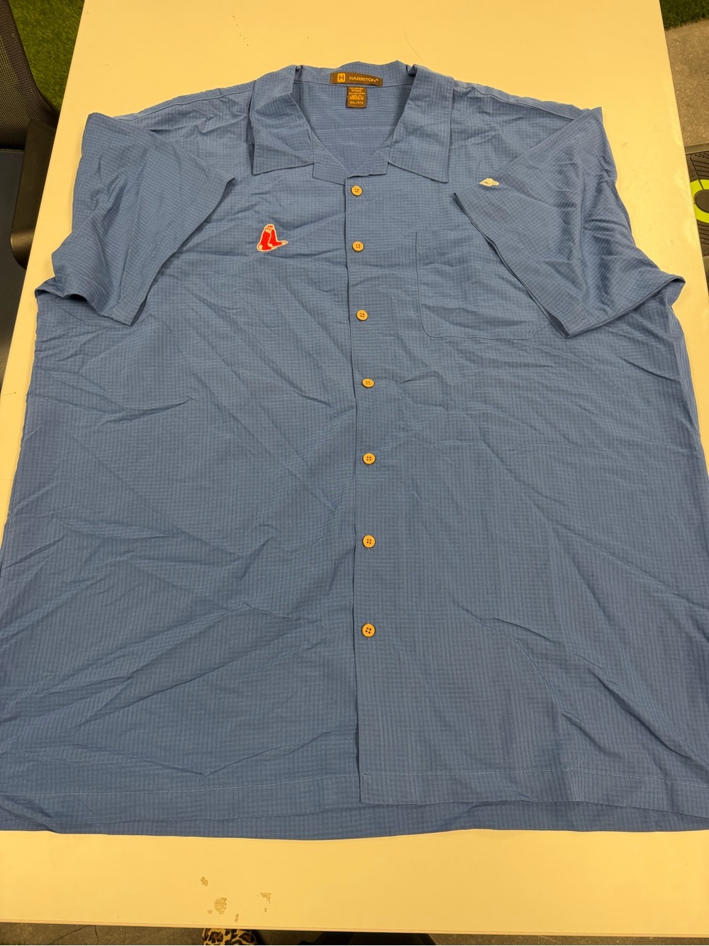 Light Blue Short-Sleeve Button-Down Shirt with Boston Red Sox Logo